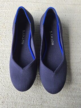 Rothy's Navy Ballet Flats with Bright Blue Trim